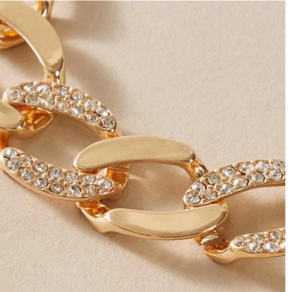 Fashion Bracelet Chain Links Design Yellow Gold tone Rhinestones - Picture 3 of 3